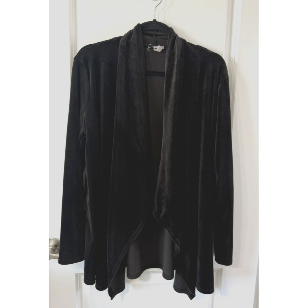 Cable & Gauge womens Dark Brown L Stretch Velour Velvet Open Front Cardigan